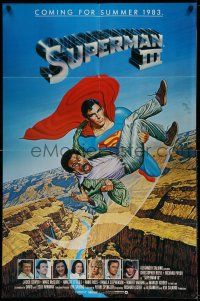 1f826 SUPERMAN III advance 1sh '83 art of Christopher Reeve flying & Richard Pryor by Berkey!