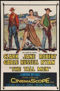 1f838 TALL MEN 1sh '55 full-length art of Clark Gable, sexy Jane Russell showing leg, Robert Ryan!