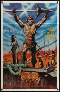 1f856 THOR THE CONQUEROR 1sh '84 Conan rip-off, cool sword & sorcery art by Huston!
