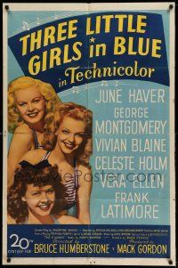 1f859 THREE LITTLE GIRLS IN BLUE 1sh '46 sexy June Haver, Vivian Blaine & Vera-Ellen!
