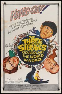 1f860 THREE STOOGES GO AROUND THE WORLD IN A DAZE 1sh '63 wacky art of Moe, Larry & Curly-Joe!