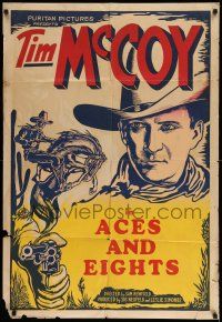 1f869 TIM MCCOY 1sh '30s classic cowboy on his horse & holding gun!