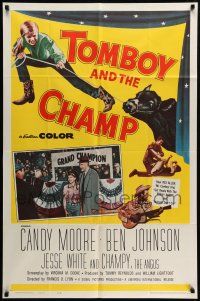 1f873 TOMBOY & THE CHAMP 1sh '61 Candy Moore, Ben Johnson & Champy, the Angus cow!