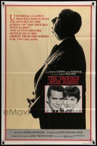 1f888 TROUBLE WITH HARRY 1sh R83 Alfred Hitchcock profile, c/u of Forsythe & Shirley MacLaine!