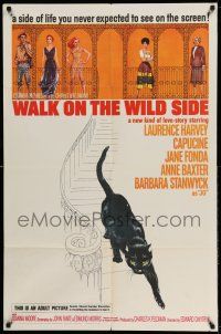 1f922 WALK ON THE WILD SIDE 1sh '62 cool artwork of black cat on stairs & sexy stars on balcony!