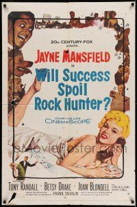 1f970 WILL SUCCESS SPOIL ROCK HUNTER 1sh '57 art of sexy Jayne Mansfield wearing only a sheet!