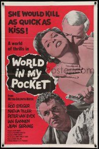 1f985 WORLD IN MY POCKET 1sh '62 Rod Steiger, the kiss & kill doll, girl-trap to steal a million!