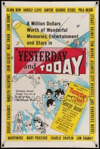 1f988 YESTERDAY & TODAY 1sh '53 art of classic old-time silent stars w/Chaplin & Clara Bow!