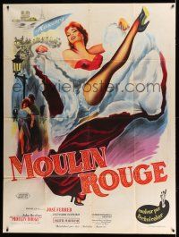 1g733 MOULIN ROUGE French 1p R50s John Huston, best artwork of sexy dancer kicking her leg!