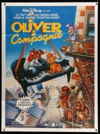 1g756 OLIVER & COMPANY French 1p '88 great art of Walt Disney cats & dogs in New York City!