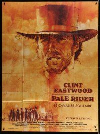 1g764 PALE RIDER French 1p '85 great artwork of cowboy Clint Eastwood by C. Michael Dudash!