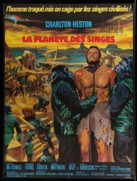 1g773 PLANET OF THE APES French 1p '68 art of enslaved Charlton Heston by Jean Mascii!