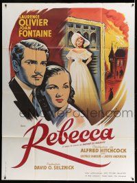 1g798 REBECCA French 1p R70s Hitchcock, different Grinsson art of Laurence Olivier & Joan Fontaine