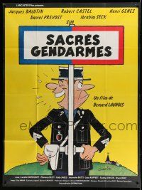 1g809 SACRES GENDARMES French 1p '80 great Chakir cartoon art of good cop & bad cop!
