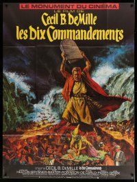 1g866 TEN COMMANDMENTS French 1p R70s Cecil B. DeMille classic, art of Charlton Heston w/ tablets!
