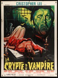 1g870 TERROR IN THE CRYPT French 1p '63 different art of Christopher Lee looming over sexy woman!