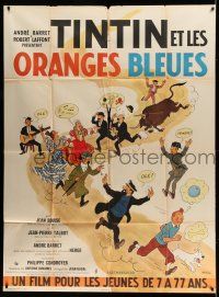1g880 TINTIN ET LES ORANGES BLEUES French 1p '64 art by Herge, from his classic cartoon, rare!