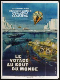 1g911 VOYAGE TO THE EDGE OF THE WORLD French 1p '76 Jacques Cousteau, cool different Tealdi art!