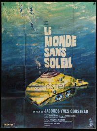 1g926 WORLD WITHOUT SUN French 1p '65 Jacques-Yves Cousteau, cool submarine art by Darigo!