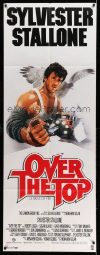 1g412 OVER THE TOP French door panel '87 different art of trucker Sylvester Stallone, armwrestling!