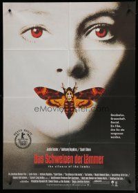 1g165 SILENCE OF THE LAMBS German 33x47 '90 great image of Jodie Foster with moth over mouth!