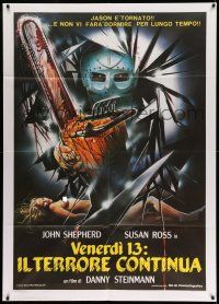 1g265 FRIDAY THE 13th PART V Italian 1p '86 different art of Jason w/chainsaw & sexy naked victim!