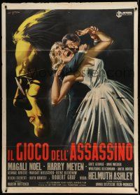 1g303 MURDER PARTY Italian 1p '61 Morderspiel, Symeoni art of killer attacking pretty woman!