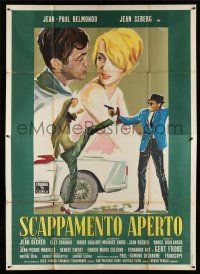1g191 BACKFIRE Italian 2p '64 cool different Brini art of Jean Seberg & Jean-Paul Belmondo!