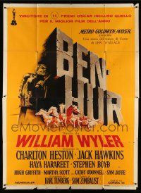 1g193 BEN-HUR Italian 2p '60 Charlton Heston, William Wyler classic religious epic, chariot art!