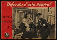 1g184 PRIVATE NUMBER Italian LC '36 close up of cop watching pretty Loretta Young with telephone!