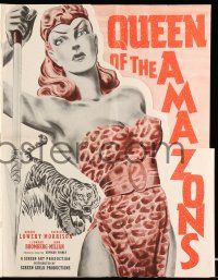 1g108 QUEEN OF THE AMAZONS pressbook '47 great art of sexy jungle warrior on the die-cut cover!