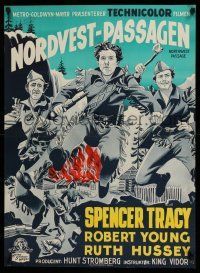 1j806 NORTHWEST PASSAGE Danish '53 cool art of Spencer Tracy, Robert Young!