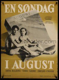 1j833 SUNDAY IN AUGUST Danish '52 Luciano Emmer, Sunday in August, image of couple on beach!