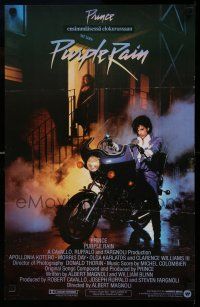 1j216 PURPLE RAIN Finnish '84 Prince riding motorcycle, in his first motion picture!
