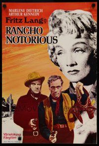 1j217 RANCHO NOTORIOUS Finnish R74 Fritz Lang directed, art of sexy Marlene Dietrich showing leg!