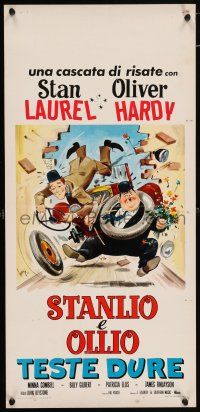 1j127 BLOCK-HEADS Italian locandina R67 wonderful art of Stan Laurel & Oliver Hardy, Hal Roach!