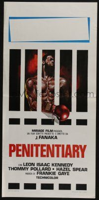 1j151 PENITENTIARY Italian locandina '81 different art of boxer Leon Isaac Kennedy behind bars!