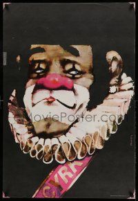 1j389 CYRK Polish 26x39 '70 incredible close up artwork of sad clown by Waldemar Swierzy!