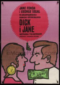1j403 FUN WITH DICK & JANE Polish 27x37 '77 George Segal, Jane Fonda, great Mlodozeniec art!