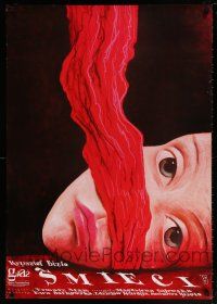 1j450 SMIECI stage play Polish 28x40 '05 cool Zebrowski art of woman's face & red cloth!