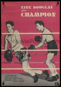 1j346 CHAMPION Polish 23x33 1961 art of boxer Kirk Douglas with Marilyn Maxwell, boxing classic!