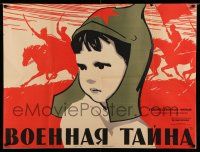 1j262 VOENNAYA TAYNA Russian 30x39 '59 Manukhin artwork of child & soldiers on horseback!