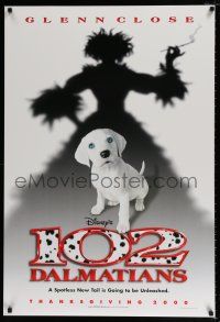 1k003 102 DALMATIANS teaser DS 1sh '00 Walt Disney, shadow of wicked Glenn Close & cute puppy!