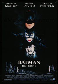 1k070 BATMAN RETURNS 1sh '92 Michael Keaton, Michelle Pfeiffer, DeVito, directed by Tim Burton!