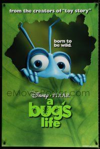 1k113 BUG'S LIFE teaser DS 1sh '98 Walt Disney, Pixar CG, ant peeking through leaf!