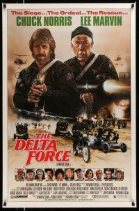 1k178 DELTA FORCE 1sh '86 cool art of Chuck Norris & Lee Marvin firing guns by S. Watts!
