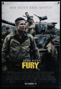 1k263 FURY advance DS 1sh '14 great image of soldier Brad Pitt and cast with tank!