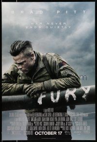1k264 FURY advance DS 1sh '14 great image of soldier Brad Pitt, war never ends quietly!