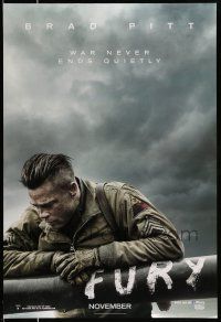 1k265 FURY teaser DS 1sh '14 great image of soldier Brad Pitt, war never ends quietly!