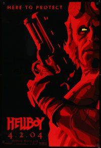 1k313 HELLBOY teaser 1sh '04 Mike Mignola comic, cool red image of Ron Perlman, here to protect!